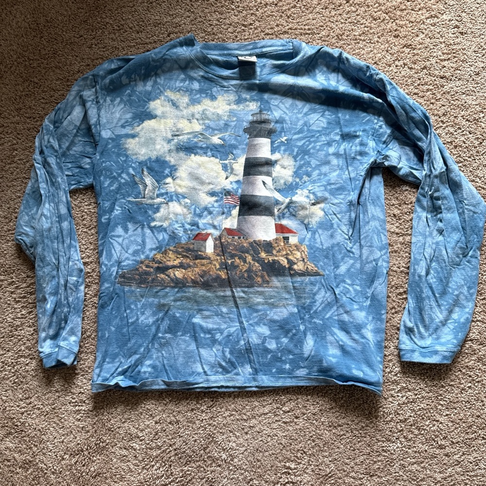 Blue Tie-Dye Lighthouse Long Sleeve Shirt